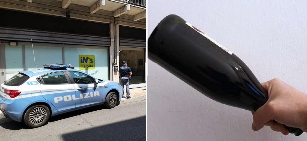 Spacca in faccia a un addetto alla sicurezza la bottiglia rubata